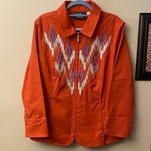 Bob Mackie Embroidered Aztec Orange Jacket
